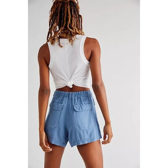 Free People XS Mediterranean Blue Off Shore Utility Drawstring Pocket Short - Picture 2 of 6
